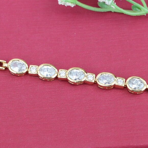 "Elegant Oval CZ Rose Gold Bracelet with Sparkling Accents, XPBL0939 - Picture 9 of 11